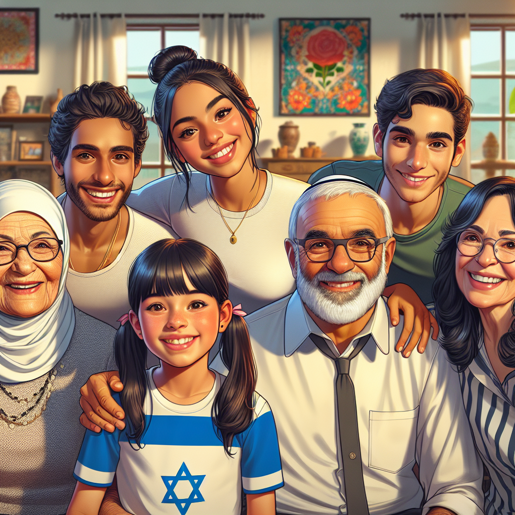 תמונה של משפחה מאוחדת מחייכת בחדר מגורים בישראל