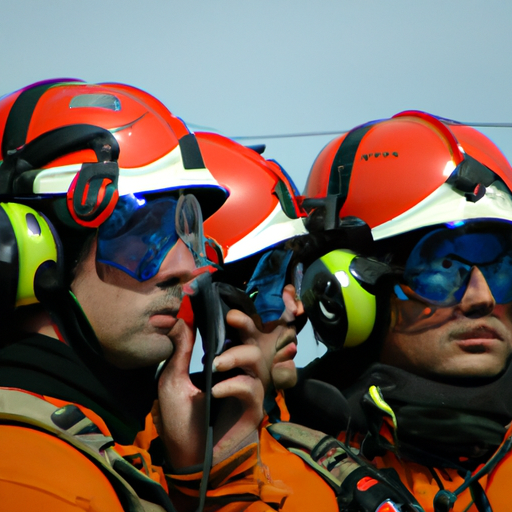 תיאור: תמונה של צוות חילוץ המשתמש באוזניות מסדרת 9900 במהלך משימה.