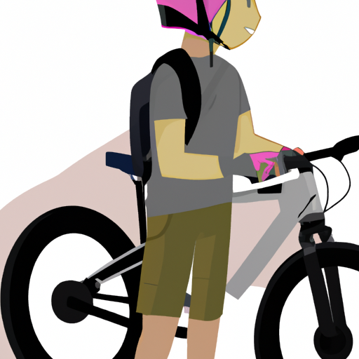 אדם חובש קסדת אופניים ומחזיק אופניים חשמליים