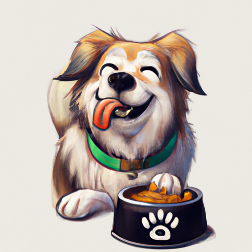 איור של כלב בעל הבעה שמחה, אוכל מקערת מזון היפואלרגני