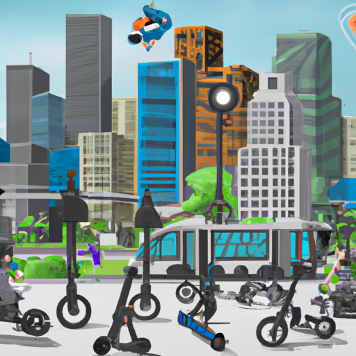 איור של עיר עם תחבורה נגישה יותר בזכות אופניים חשמליים