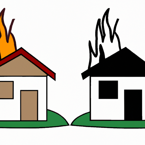 איור של בית לפני ואחרי שריפה.