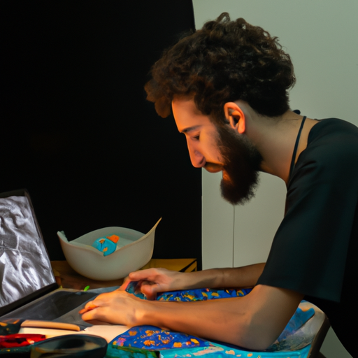 תמונה של מעצב גרפי ישראלי צעיר עובד על מחשב נייד