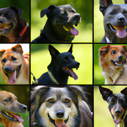 קולאז' של כלבים מעורבים שונים המציגים את המגוון שלהם.