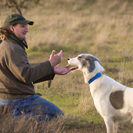 בעל כלב מקשיב בתשומת לב לאותות הכלב במהלך אימון