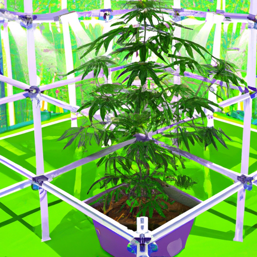 A graphic showing a thriving cannabis plant in a controlled indoor environment.