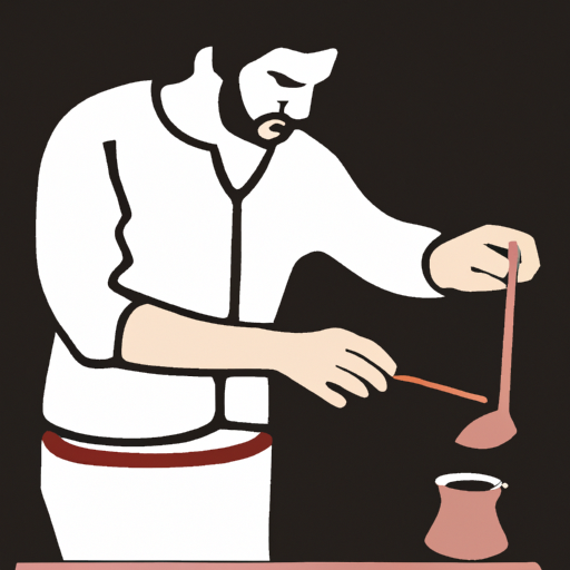 An illustration demonstrating the traditional method of preparing Turkish coffee.