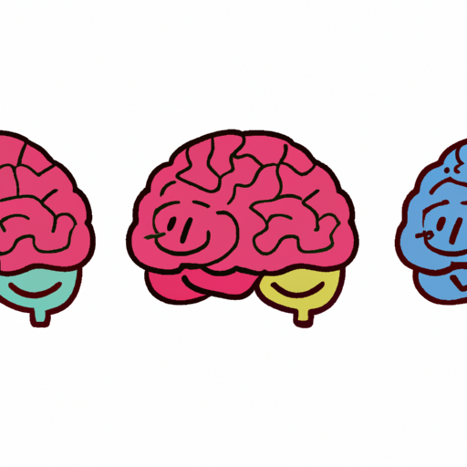 איור של מוח עם רגשות שונים המיוצגים בצבעים שונים.