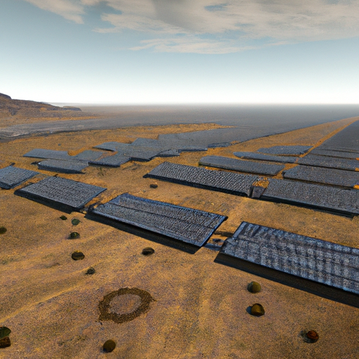 נוף פנורמי של חווה סולארית, לוכד את מרחבי האנרגיה הסולארית והפוטנציאל