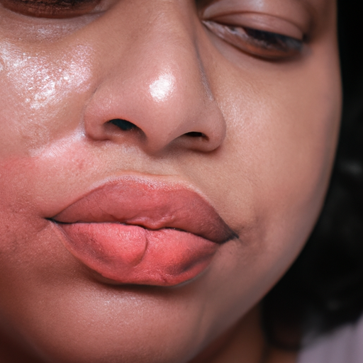 תמונה המתארת אישה שחווה אי נוחות קלה לאחר הליך פיגמנטציה של שפתיים