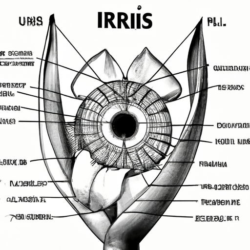 איור וינטג' של איריס עם מגזרים שונים המסומנים כדי להראות אזורים רלוונטיים לאירידיולוגיה