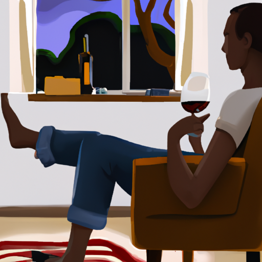 תמונה של אדם נהנה מכוס יין בסלון שלו