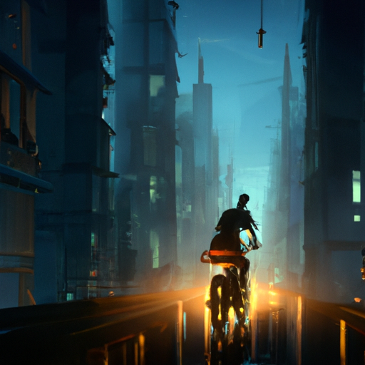 תמונה של אדם רוכב על אופניים חשמליים ברחוב בעיר, כשברקע קו הרקיע.