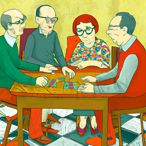 3. קבוצת קשישים העוסקת במשחק לוח תוסס, המדגימה את ההיבט החברתי של החיים במתקנים אלו.