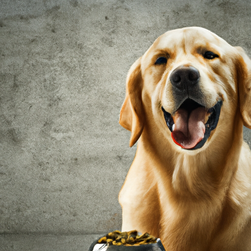 תמונה של גולדן רטריבר אוכל בשמחה קערה של מזון יבש לכלבים