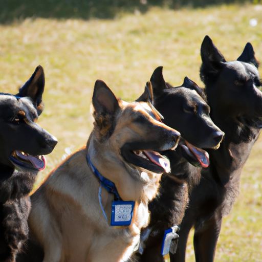 קבוצת כלבי משטרה במדים מוכנים לשירות