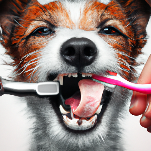 תצלום של כלב מצחצח שיניים על ידי בעליו