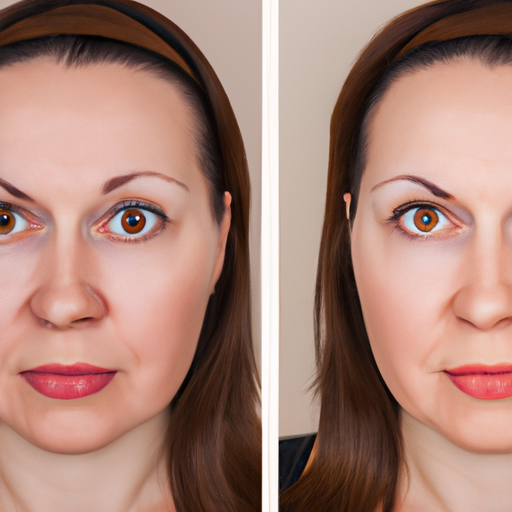 תמונת השוואה לפני ואחרי של אישה שעברה טיפול בוטוקס.