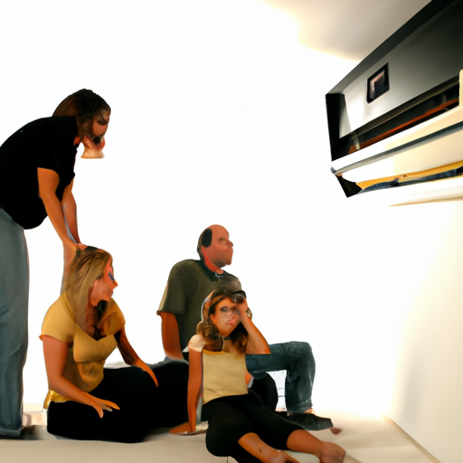 תמונה של טכנאי מתקן מזגן בזמן שמשפחה נהנית בנוחות מאוויר קריר בפנים