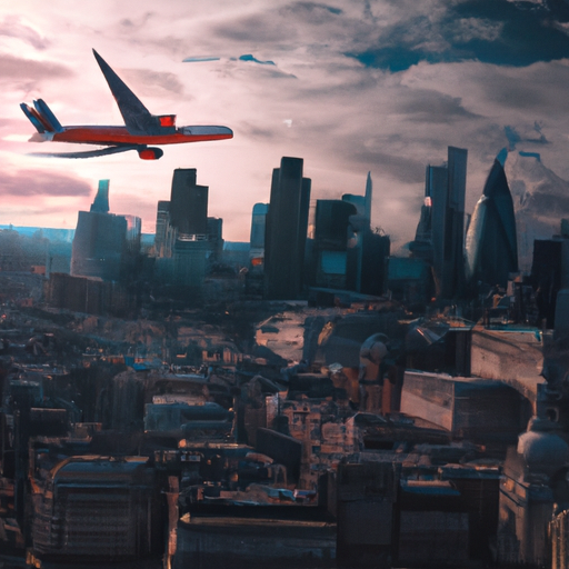 תמונה של מטוס טס מעל העיר לונדון