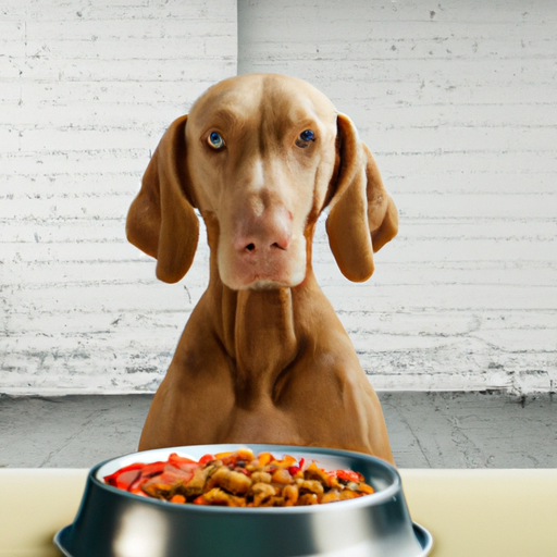 תמונה של כלב עם קערת אוכל לפניו.