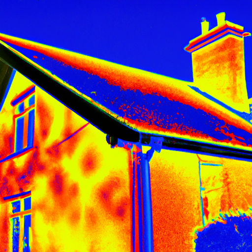 תמונה תרמית של בית המראה איבוד חום דרך גג לא אטום