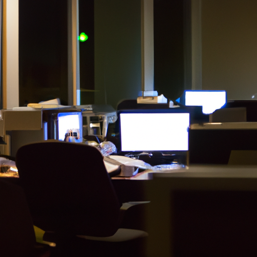 1. חלל משרדי שבו כל האורות והמחשבים כבויים לאחר שעות העבודה