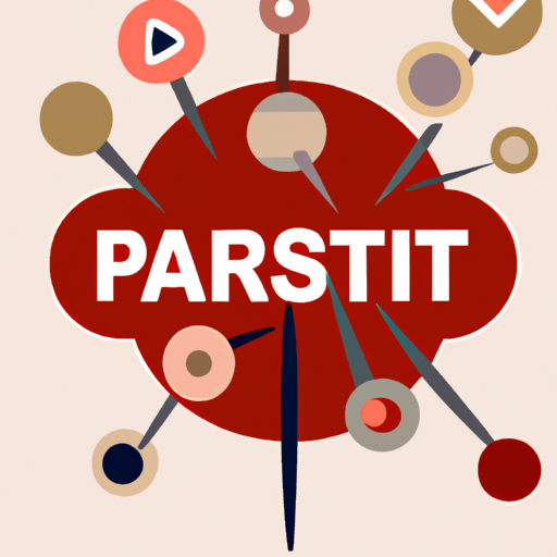 איור של הלוגו של פינטרסט עם סיכות שונות המוצגות סביבו