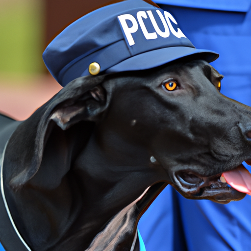 תמונה של כלב משטרה במדים, מוכן לשירות