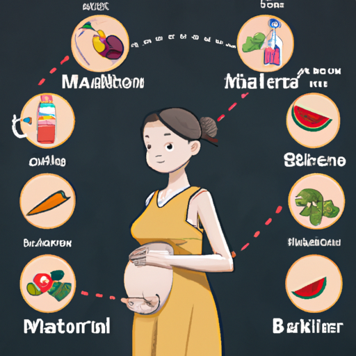 איור המציג את רכיבי התזונה השונים הדרושים במהלך ההריון.