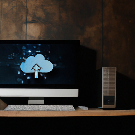 צילום של מערכת מחשוב עם סמל ענן מרחף מעליה, הממחיש את הרעיון של מחשוב ענן.