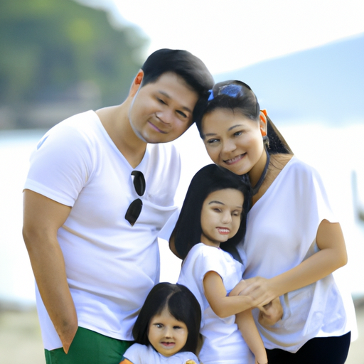 משפחה מאושרת נהנית מחופשת התקציב שלהם באתר נופש יפהפה על החוף