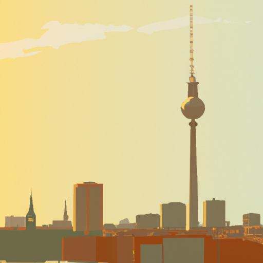 איור של קו הרקיע של ברלין, עם מגדל הטלוויזיה בולט.