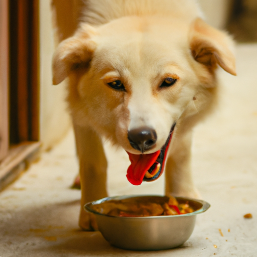 תמונה של כלב שמח נהנה מארוחה.