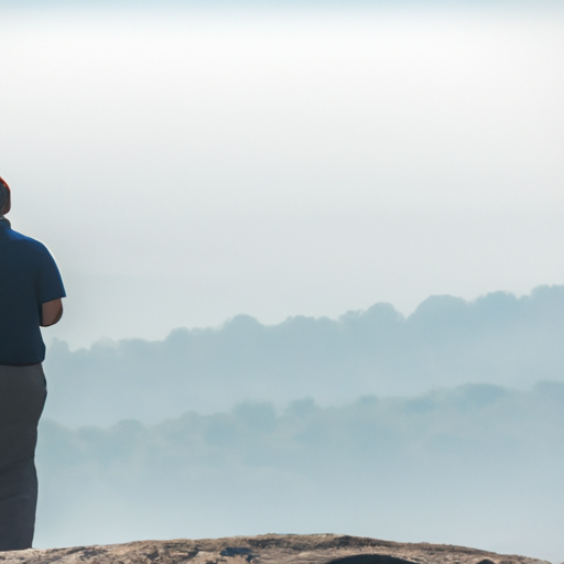 אדם עומד על ראש הר, מביט קדימה אל הנוף המשתנה