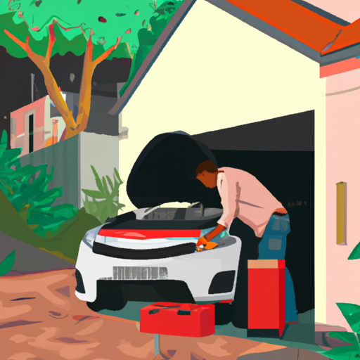 1. איור המראה טכנאי מחליף מצבר לרכב בחניה של הבית.