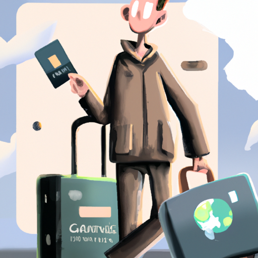 איור של אדם אוחז בכרטיס אשראי ומזוודה