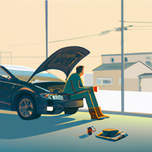 3. תמונה מנחמת של בעל רכב שותה קפה בסלון שלו, מציץ דרך החלון כשהמצבר שלו במכונית מוחלף.