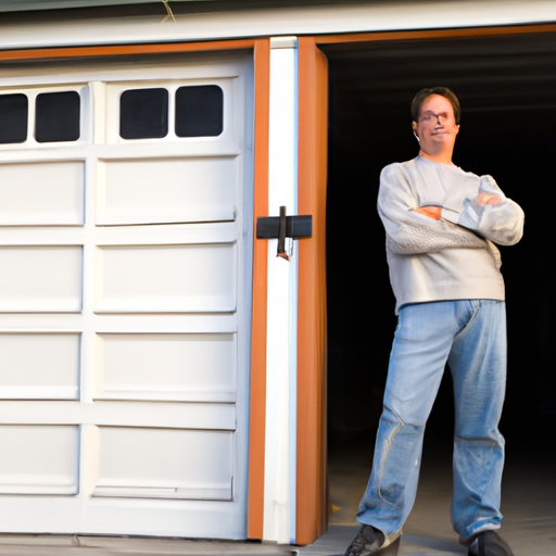A well-functioning garage door with a happy homeowner standing nearby.