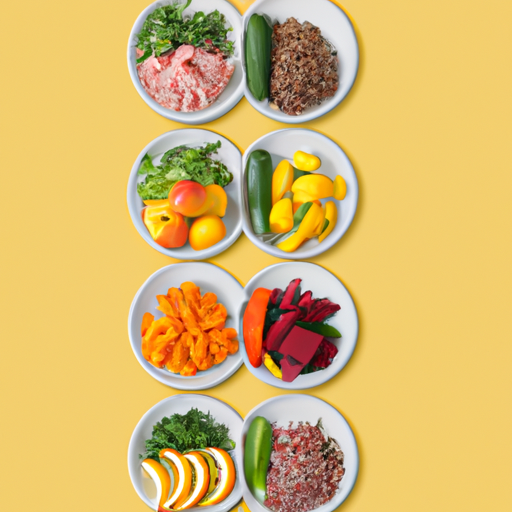 1. תמונה של צלחת צבעונית מלאה בפירות, ירקות, חלבונים רזים ודגנים מלאים, המייצגת תזונה מאוזנת.
