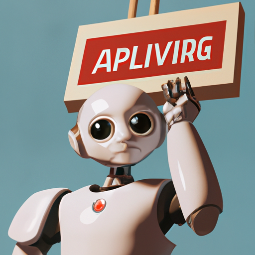 רובוט מחזיק שלט שאומר 'שיווק מבוסס AI'