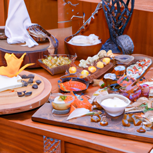 3. מגוון מפואר של מטבח קפריסאי מסורתי ומנות בינלאומיות, המוגש באלגנטיות בקבלת פנים לחתונה.