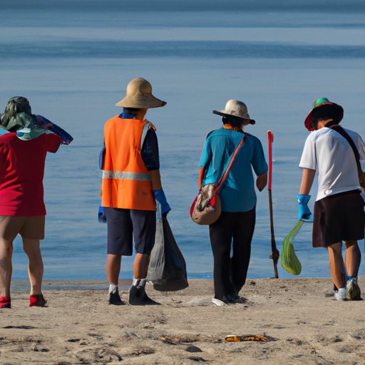 תמונה המציגה קבוצת מטיילים מנקה חוף, המסמלת טיולים מודעים לסביבה.
