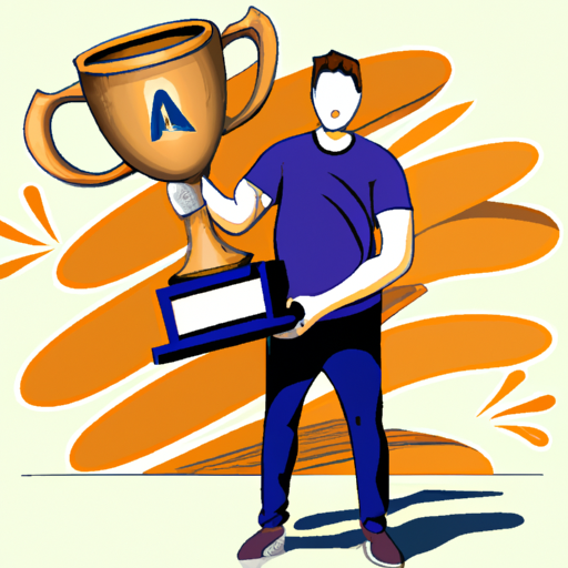 אדם מחזיק גביע, המסמל את הצלחת מסע הפרסום שלו בפייסבוק