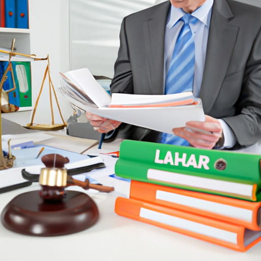 עורך דין מקרקעין מקצועי במשרדו מוקף במסמכים משפטיים
