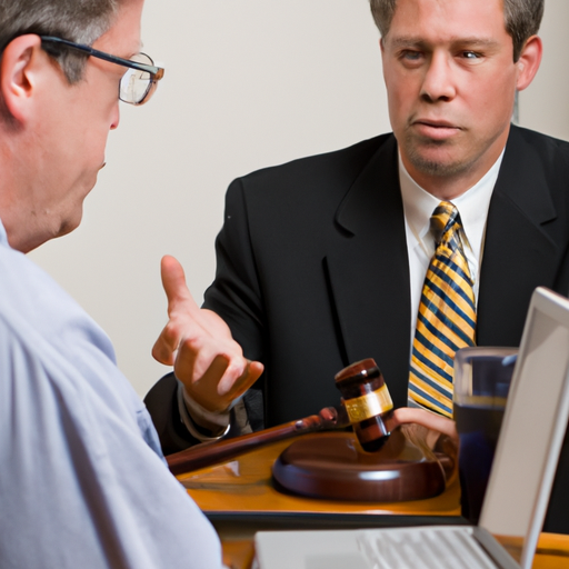 עורך דין הדן בתיק עם לקוח, המתאר את האינטראקציה בין לקוח לעורך דין