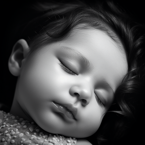 תמונת תקריב בשחור-לבן של פניו של יילוד ישן, תוך הדגשת הפרטים הזעירים כמו ריסים ועור רך.