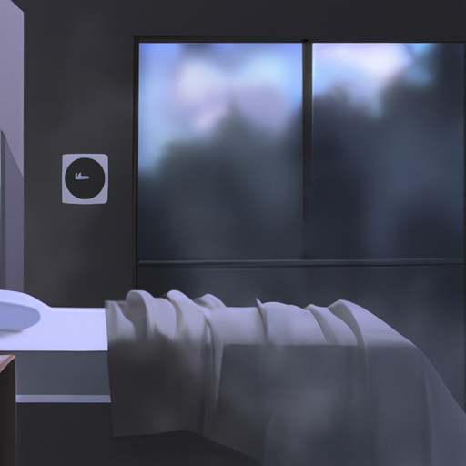 איור של קיר זכוכית מודרני בחדר שינה