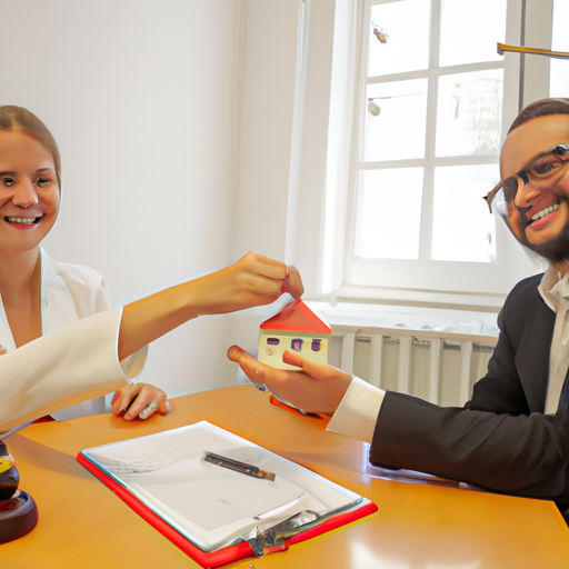 תמונה של משקיע מרוצה עם עורך דין הנדל"ן שלו, המציג את היתרונות של השותפות שלהם