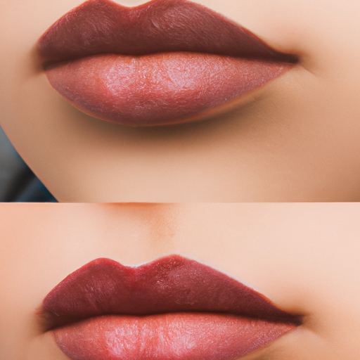 תמונת לפני ואחרי המציגה את השפעת הפיגמנטציה של השפתיים.